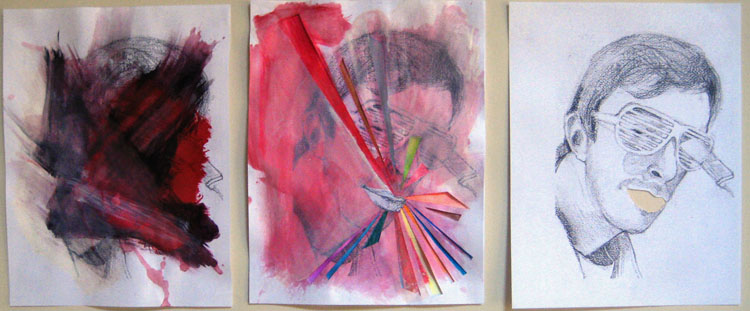 What a talker (Triptych), Acrylic, graphite, scotch tape and crayon on paper, 25.5"x11"