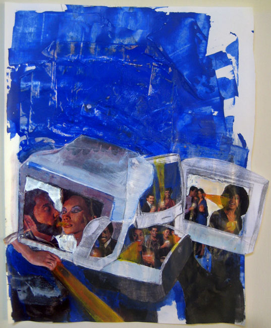 Major Laser, Collage with acrylic, graphite, 1987 Ebony magazine, 11"x13.5"