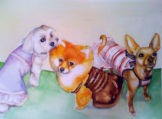 Three Dressketers, Watercolor on Paper, 14" x 10", 2009