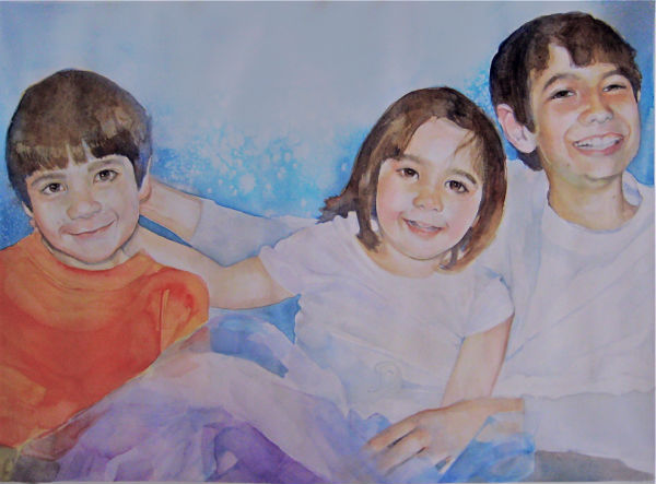 Alec, Sydney & Liam, Watercolor on Paper, 22" x 16", Private Commission, sold